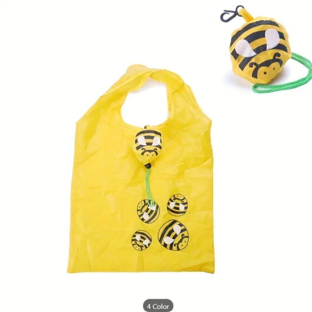 Bee Black and Yellow Packable Shopping Tote Folds to Cute Bee Shape